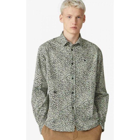 KENZO Cheetah Print Button Up Shirt Sage Leopard Print Animalier Cotton Ret $230 - Picture 1 of 6